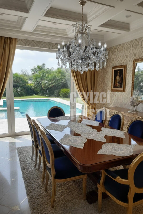 Supla Runner Seti Sunumluk Kordone Nakışlı Modern Amerikan Servis Takımı 6 Kişilik Set - Krem