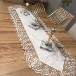 Kadife Dantel Detaylı Krem Runner (140x40cm)