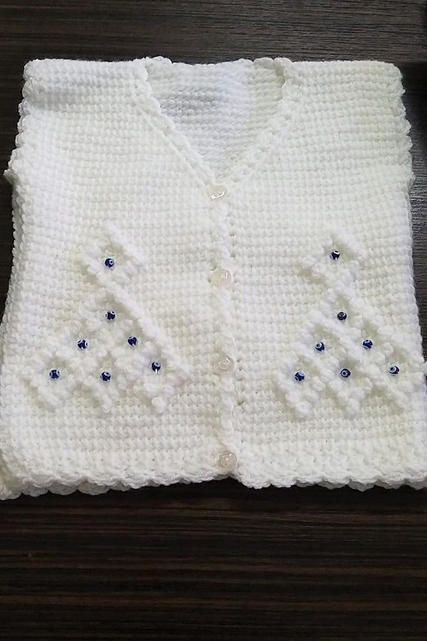 Bebek Yeleği El işi Beyaz Nazar Boncuklu Yelek - KARIŞIK DESEN
