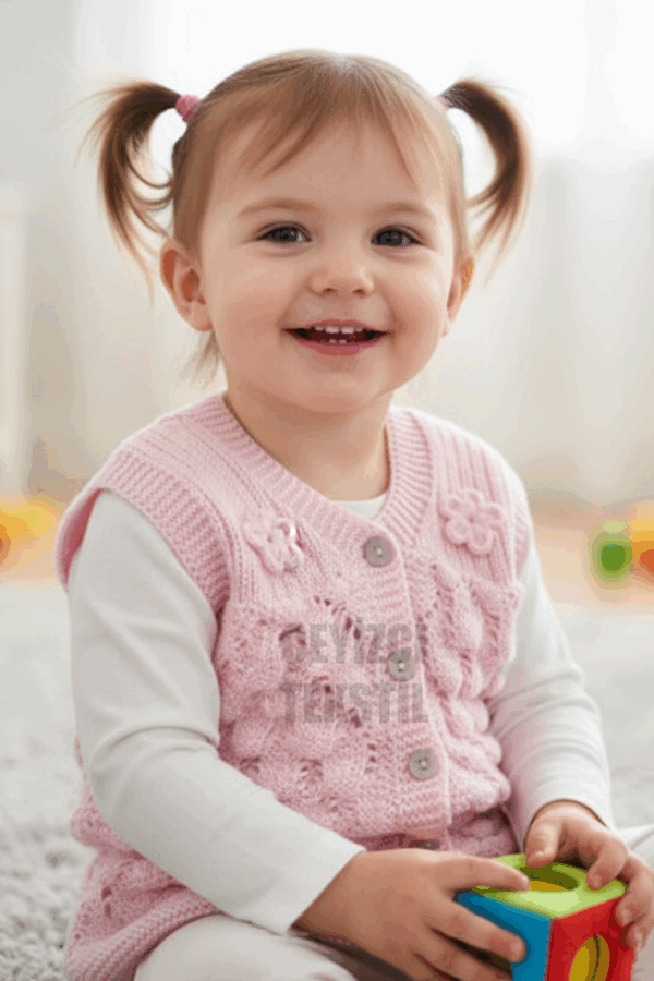 Bebek Yeleği Triko Bebek Yeleği Papatya Desenli Bebe Yeleği