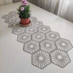Fransız Dantel Detaylı Tek Runner, Masa Üzerine Runner, Masa Örtüsü Runneri Gri