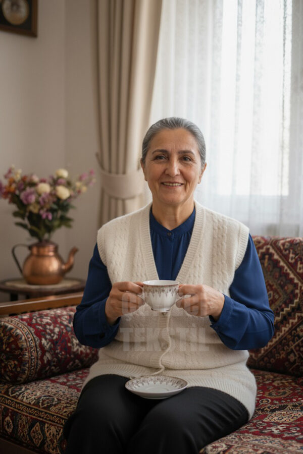 Düğmeli Yumoş Yelek Krem