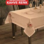 Dijital Baskılı Kanaviçe Tek Masa Örtüsü 120x160cm Kahve Renk