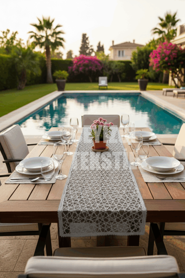 Fransız Dantel Detaylı Tek Runner, Masa Üzerine Runner, Masa Örtüsü Runneri