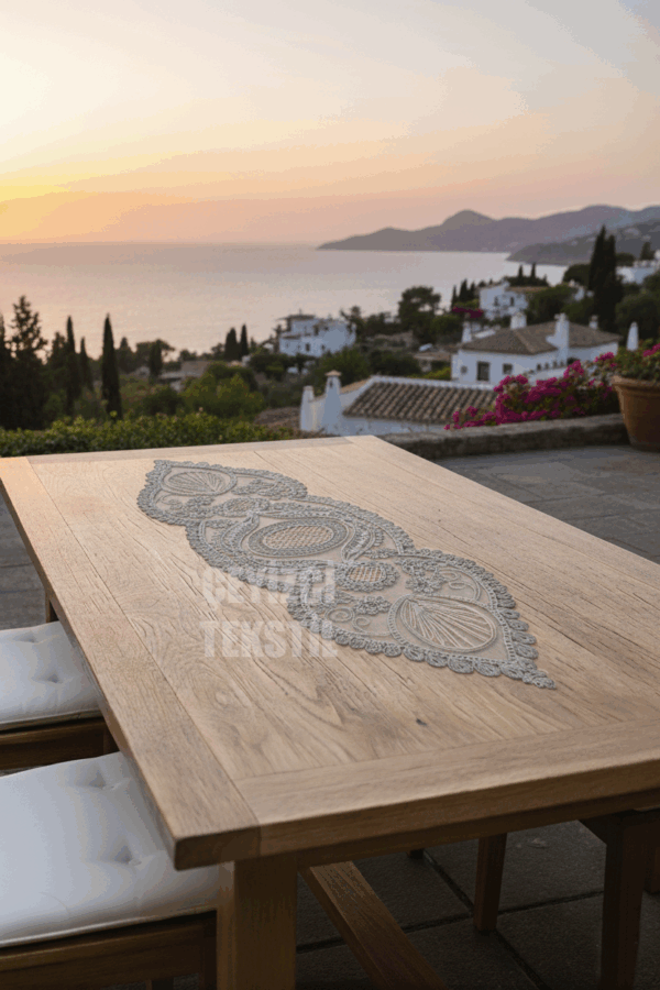 Fransız Dantel Detaylı Tek Runner, Masa Üzerine Runner, Masa Örtüsü Runneri