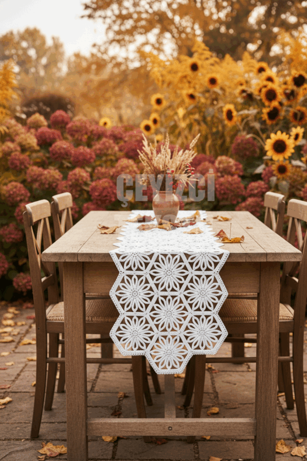 Fransız Dantel Detaylı Tek Runner, Masa Üzerine Runner, Masa Örtüsü Runneri