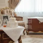 Fransız Güpürlü Işlemeli, Çeyizlik Saten Lüks Bohça, Nişan Bohçası