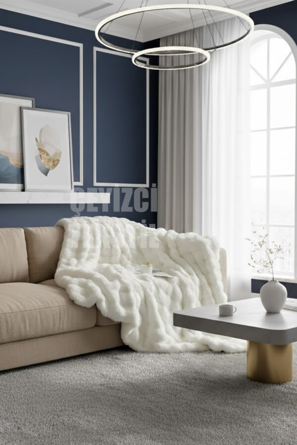 Peluş Koltuk Örtüsü Pofuduk Koltuk Şalı Bubble Polar Koltuk Örtüsü 170x220cm