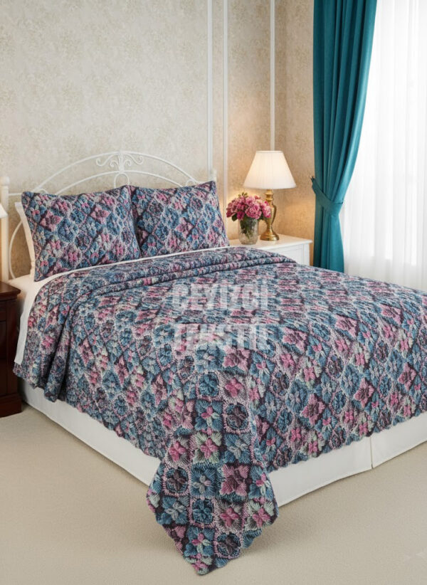 Ultrasonik Kapitoneli 5D Baskılı Çift Kişilik Pike Takımı