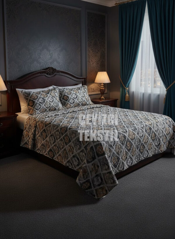 Ultrasonik Kapitoneli 5D Baskılı Çift Kişilik Pike Takımı